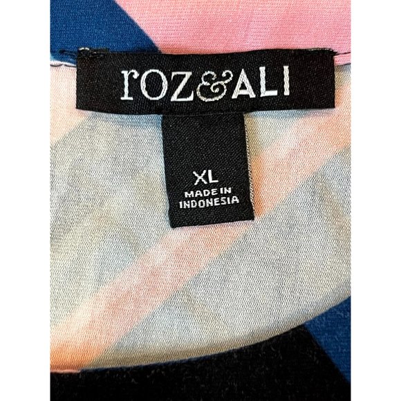 Roz & Ali Womens Striped Shift Midi Dress Round Neck Back Keyhole Pink White XL - Picture 5 of 7